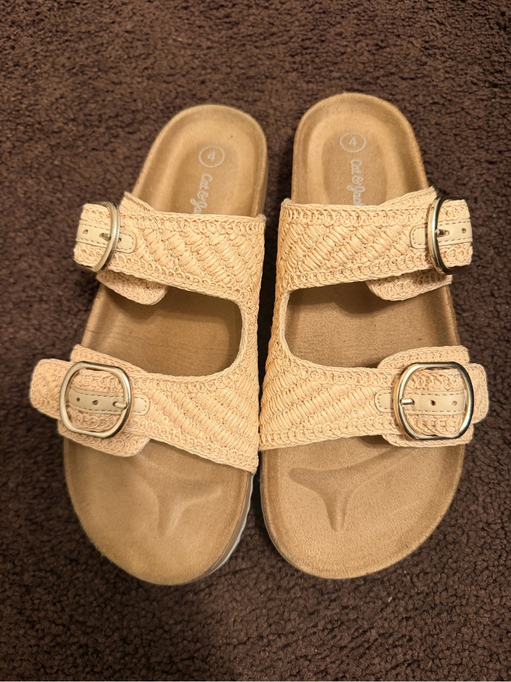 Cat & Jack Beige Braided Double Buckle Slide Sandals